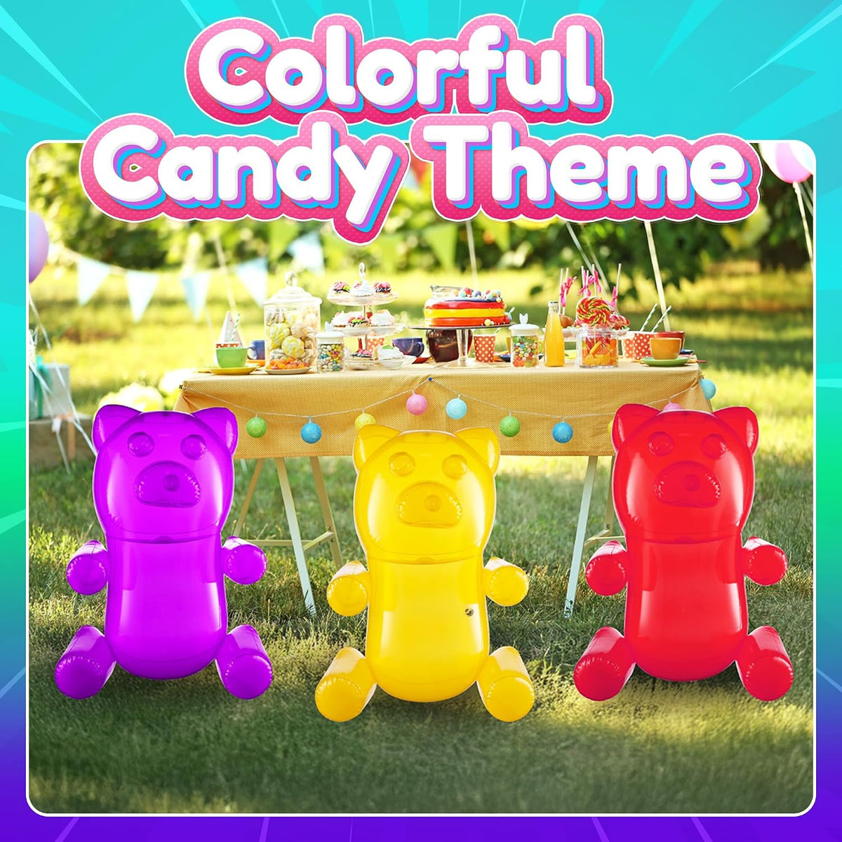 Bedwina inflatable gummy bears, six 24 inch transparent vinyl bears in bright candy colors - view 5