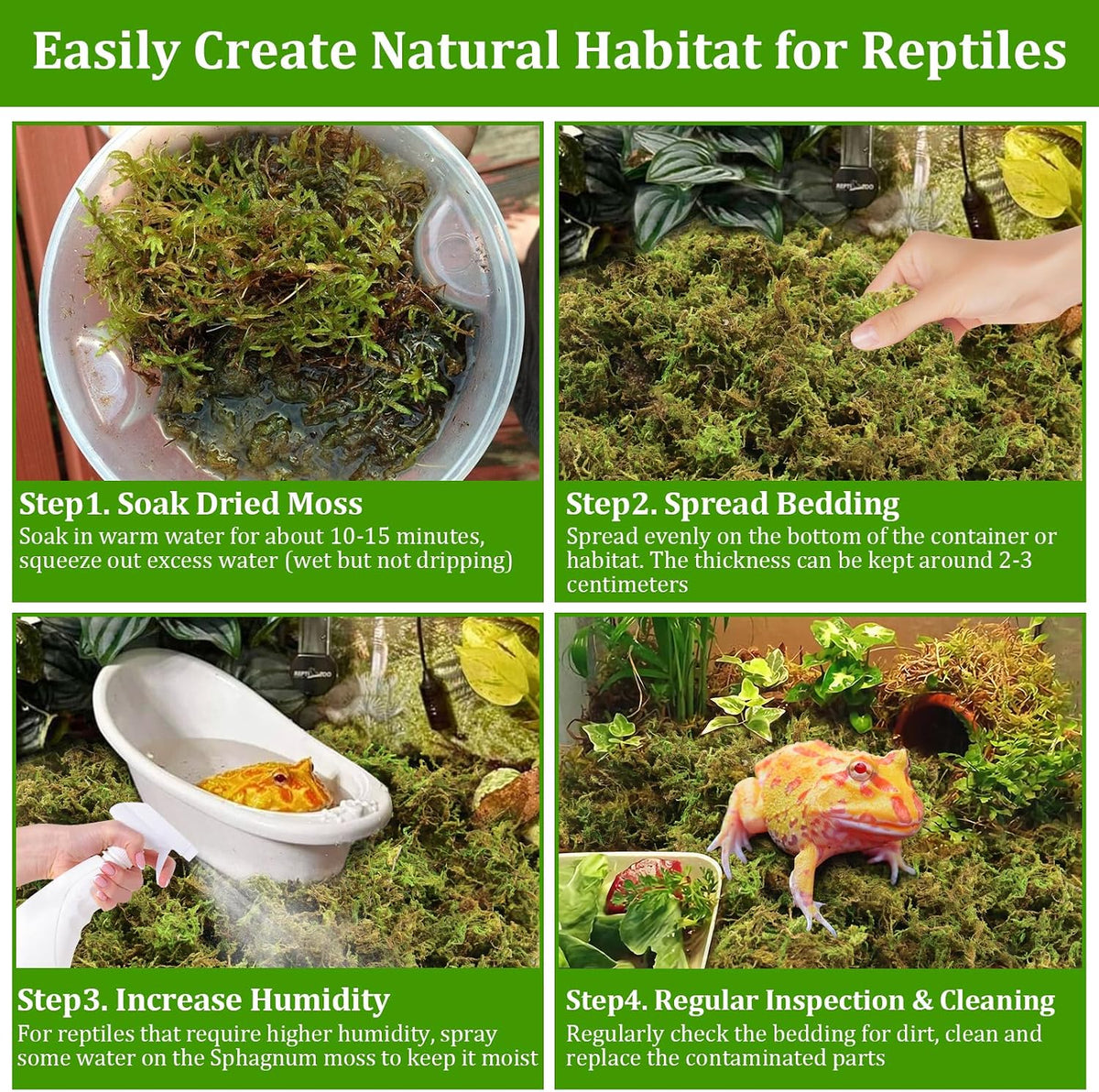 14OZ Natural Sphagnum Moss for Reptile Terrarium Substrate Bedding – Daily Care for Reptiles And Amphibians - 2.6LB - image 4