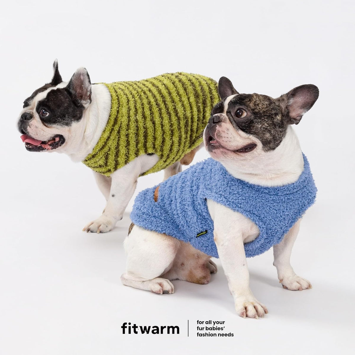 Fitwarm 2 Pack Striped Fleece Dog Sweater - X-Small / Sky Blue-Olive Green - image 3