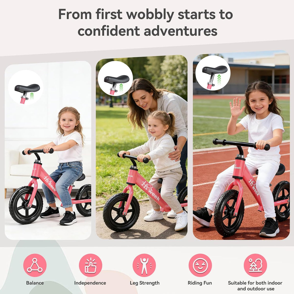 Toddler Balance Bike for 3-5 Year Old 12” No Pedal Training Bike Toys - Pink - image 4