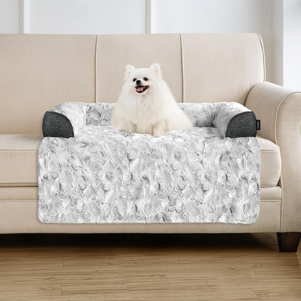 Calming Dog Bed for Couch with Cozy Raised Edge - Grey / 35"L x 31"W x 4.5"Th