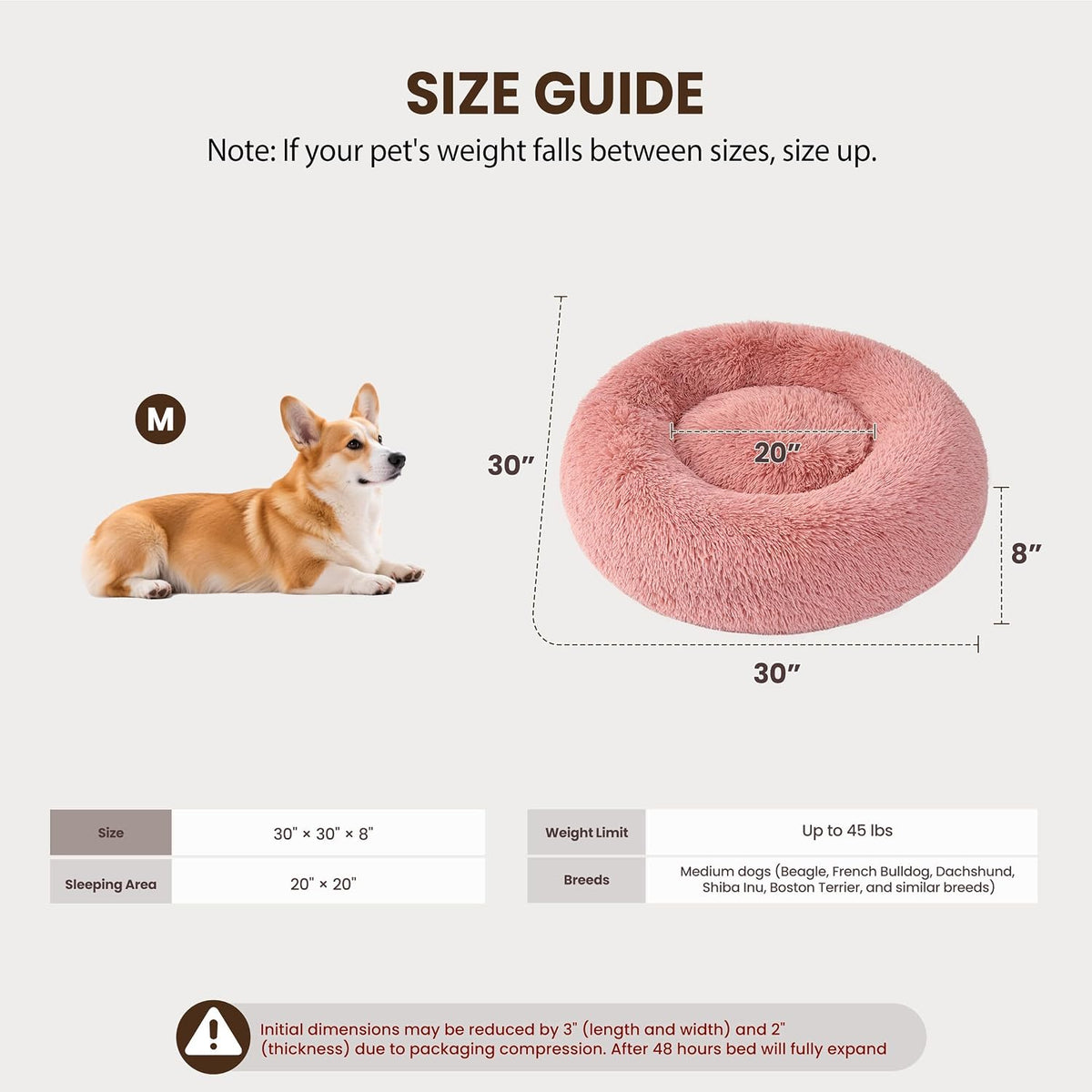 Donut Dog Bed Medium Size Dog, Round Cat Beds for Small Dogs – Essentials for Dogs - Pink / 30"L x 30"W x 8"Th - image 4