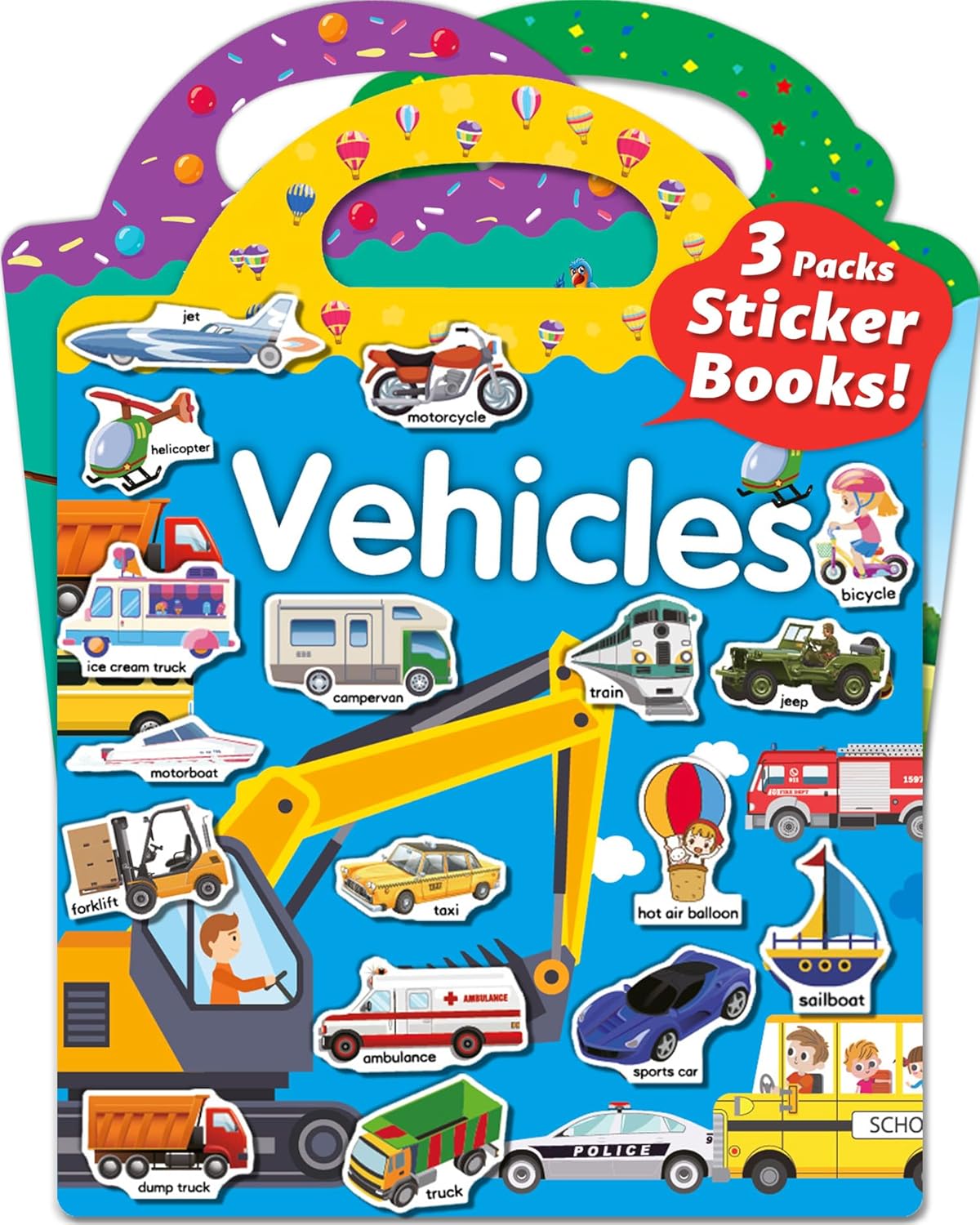 Walenced Reusable Sticker Book, Stickers for Kids - Vehicle+Animal+Farm