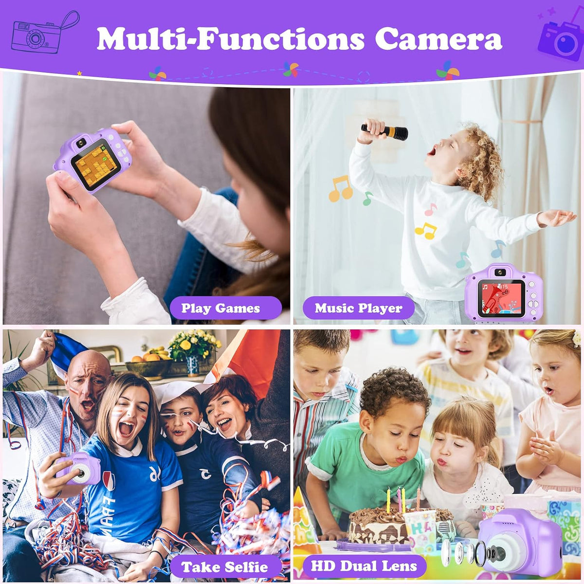 Zeacool Kids Camera, HD Digital Video Camera - Purple - image 4