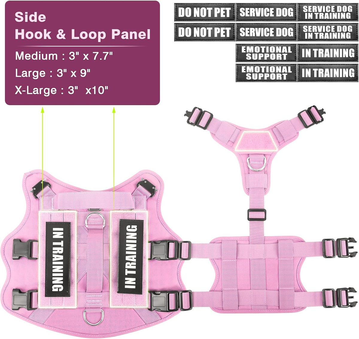 WINSEE Tactical Dog Harness with Dog Leash - Medium / Pink - image 2