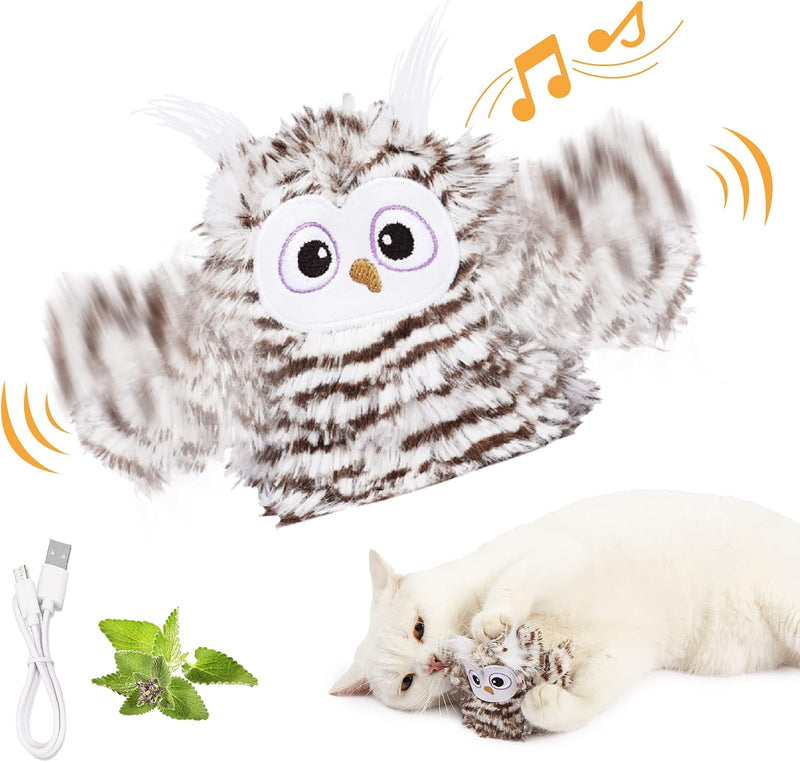 Kimee Cat Toy Automatic Chirping Owl Interactive Toys with Catnip – Essentials for Cats - Owl