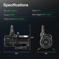 VIVOSUN 5300 GPH Submersible Water Pump, 310W Pond Pump, Ultra Quiet Aquarium Pump with 20FT. Lift Height for Pond Waterfall, Fish Tank, Statuary, or Hydroponics