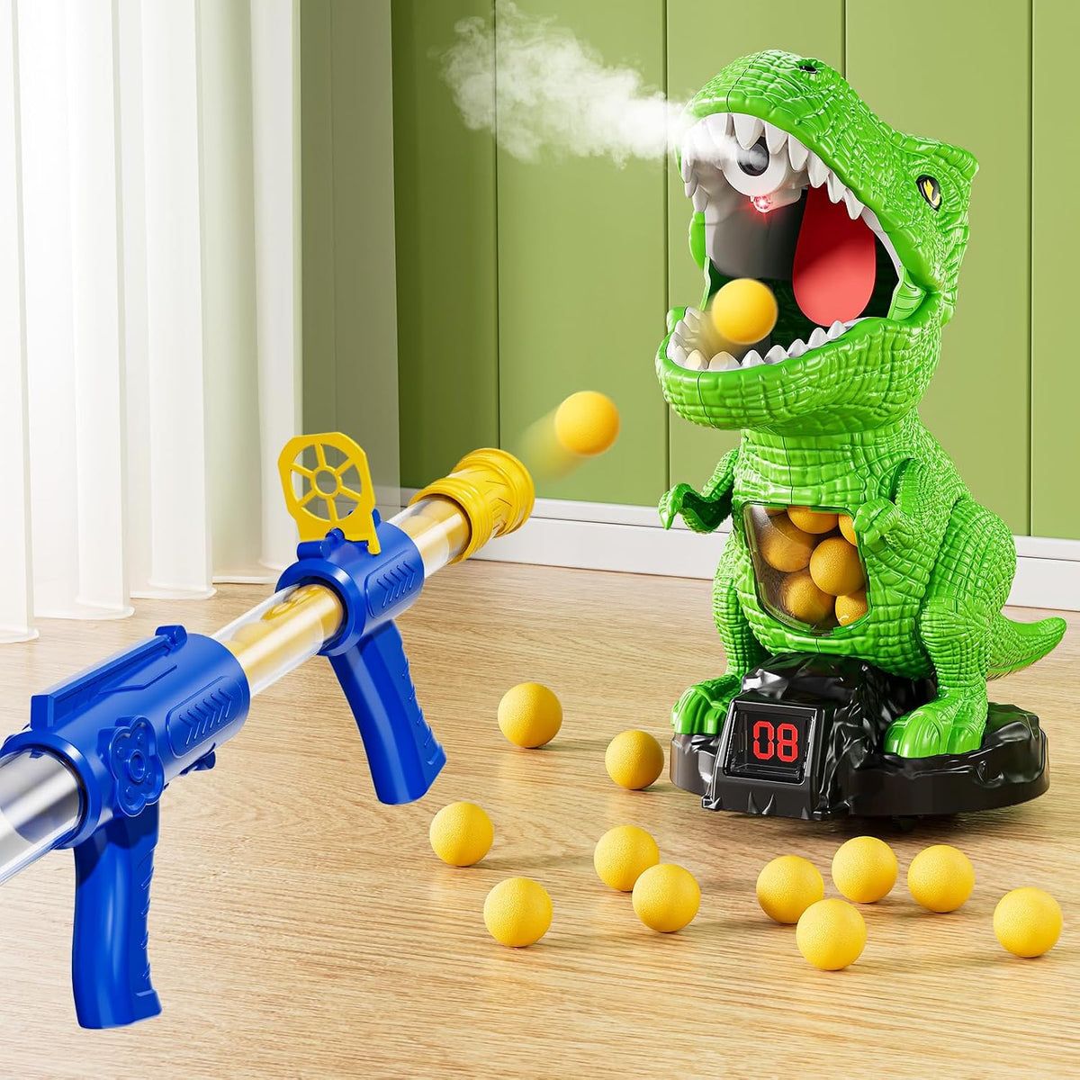 NIPLOOOW Dinosaur Shooting Toys for Kids 3-5 Years - 1 Pump Launcher
