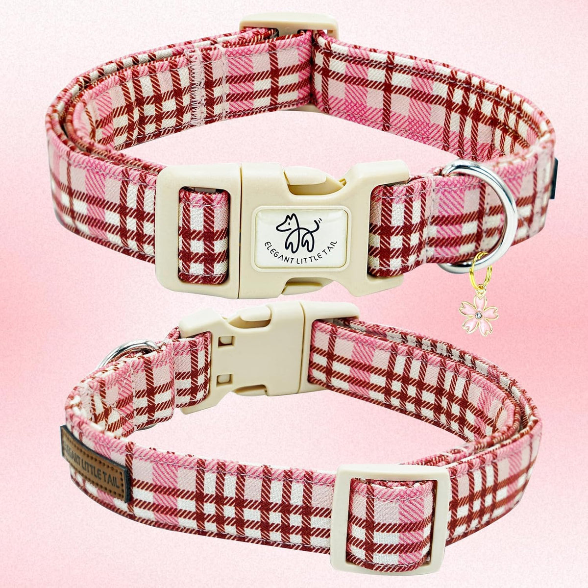 Elegant little tail Dog Collar - Pink Plaid / Small (Pack of 1) - image 3