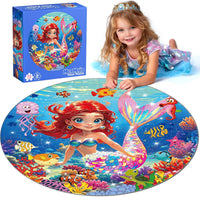 Rifamee 72 piece shimmery round Christmas floor puzzle with Santa delivering gifts - view 3