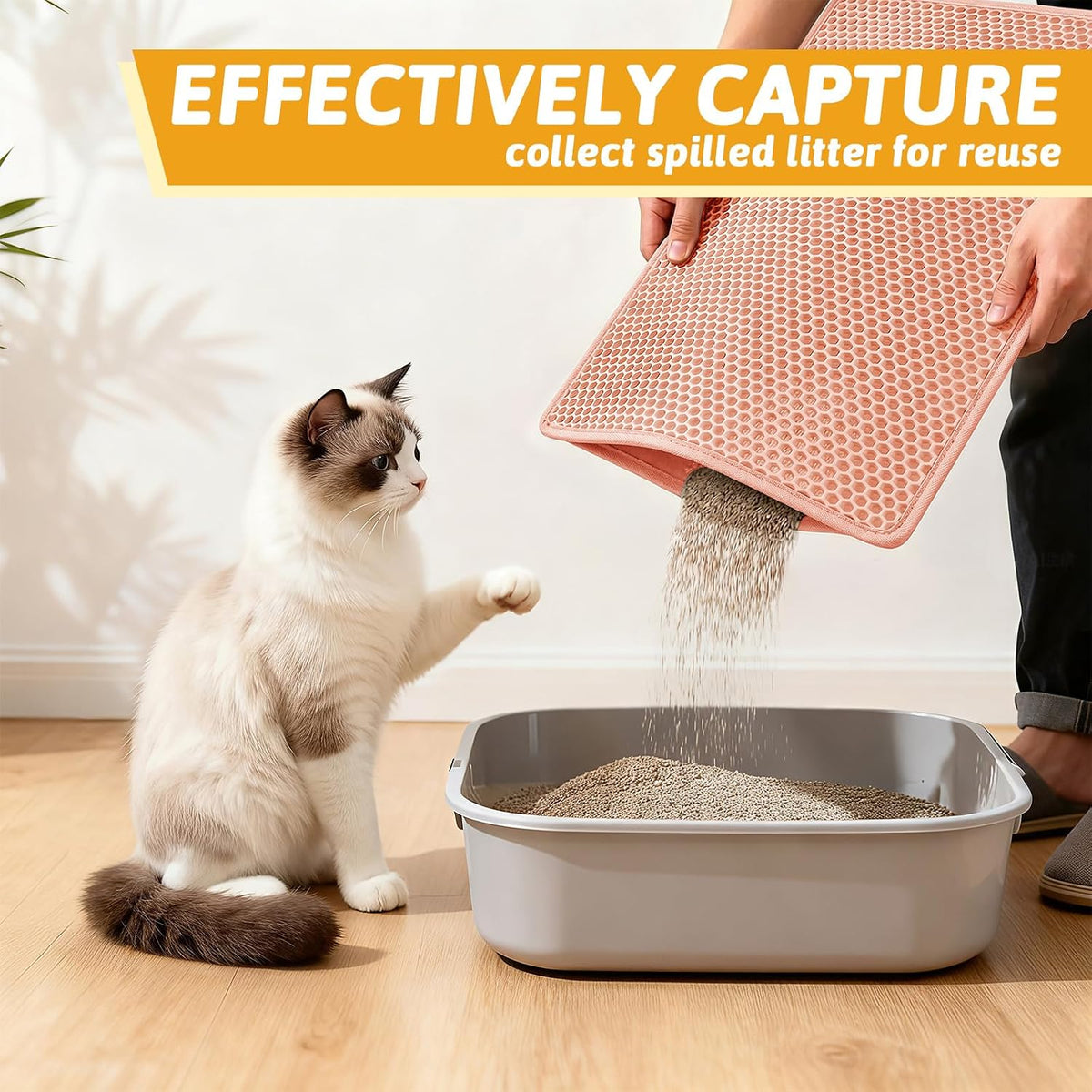 Pieviev Cat Litter Mat, Double-Layer Waterproof Litter Trap - Coral Red / 24x15 Inch - image 3