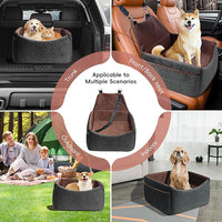Dog Car Seat for Small Medium Dogs, Soft Fabric Dog Booster Seat with Storage Pockets, Safety Belt, Comfy Pet Car Seat Travel Bed, Removable and Washable