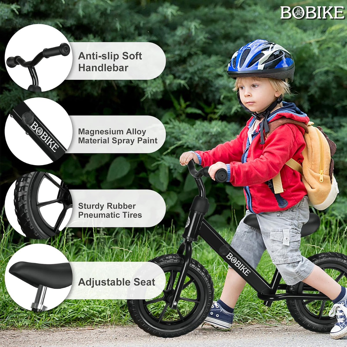 Bobike Toddler Balance Bike Toys for 2 to 5 Year Old Girls Boys - Black / Classic - image 3