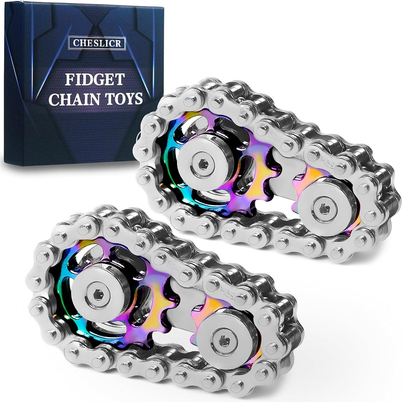Fidget Spinner Toy for Adults Metal Figette Bike Chain for Adult Men - Color 2pc