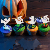 Ephlyn 24 white glitter ghost cupcake toppers for Halloween desserts - view 25