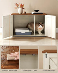 Feandrea Cat Litter Box Enclosure, Litter Box Furniture Hidden with Removable Divider, Indoor Cat House, End Table, 31.5 x 20.9 x 19.7 Inches, Honey Brown and Rustic White UPCL002P01