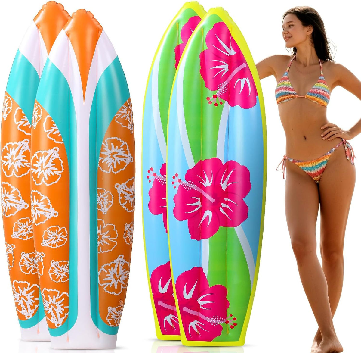 JellyArch inflatable surfboard decorations with tropical flower print, set of 4 - view 2