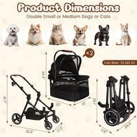 Foldable Double Pet Stroller for 2 Small Medium Cats Dogs – Essentials for Cats - Black / Double - image 3