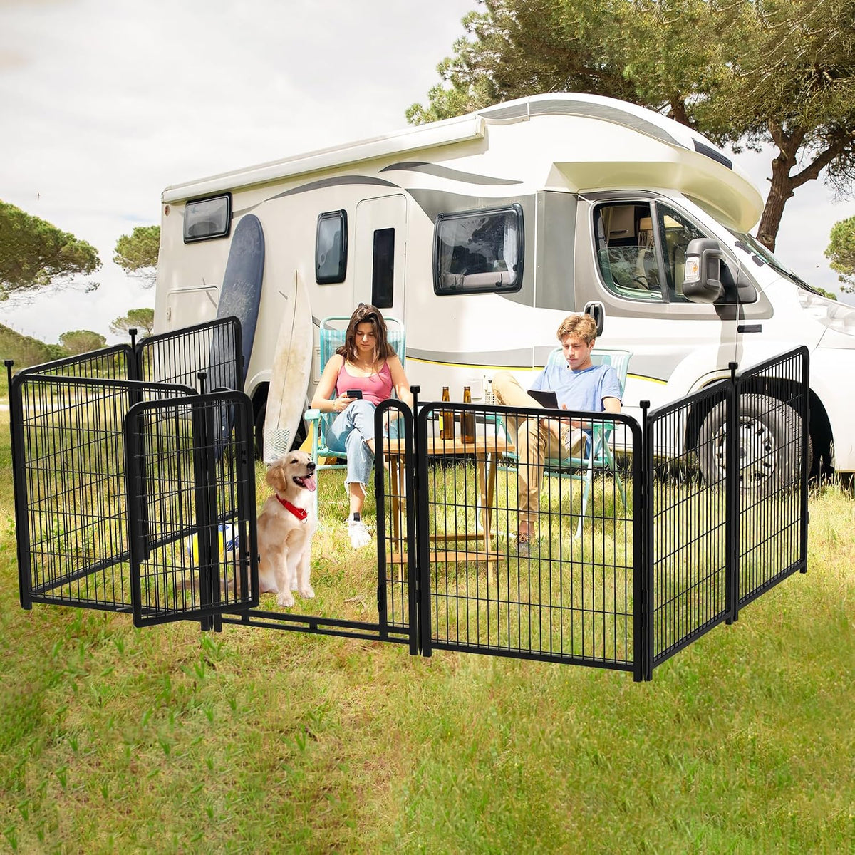 Dog Playpen 48 inch 8 Panels Total 17.7 Ft Dog Fence Outdoor - 48''(H)-8panels-17.7ft(L) - image 4