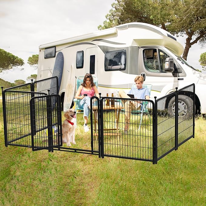 Tall Garden Fence, 32 in(H) Dog Fence Outdoor for Yard. 12 Panels Total 26.6 Ft(L) Puppy Playpen, Suitable for Indoor or Outdoor Use Play Pens for Puppys, Large Dog Pen, Fences for Garden