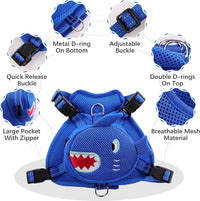 Dog Backpack Harness, No-Pull Dog Backpack with D-Ring, Frog, M - Blue Shark / 5.3"L x 4.3"W x 2.2"H - image 3