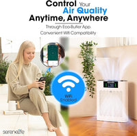 SereneLife HEPA Air Purifier for Home – Smart WiFi & App Control, Ultra-Quiet Air Purifier for Bedrooms & Large Rooms, Removes Dust, Pet Hair & Odors, Ideal for Pets & Allergies (1,800 Sq Ft, White)