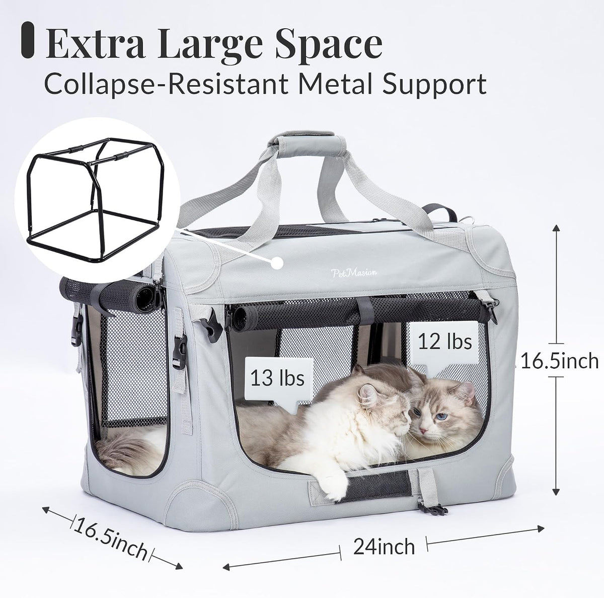 Extra Large Cat Carrier for 2 Cats - 24.0"L x 16.5"W x 16.5"H / Starry Grey - image 2