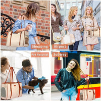 Fashion Dog Purse Pet Carrier Leather Bag for Small Dogs Cats Puppy, Portable Tote Bag Airline Approved Soft-Sided Carriers (Beign)