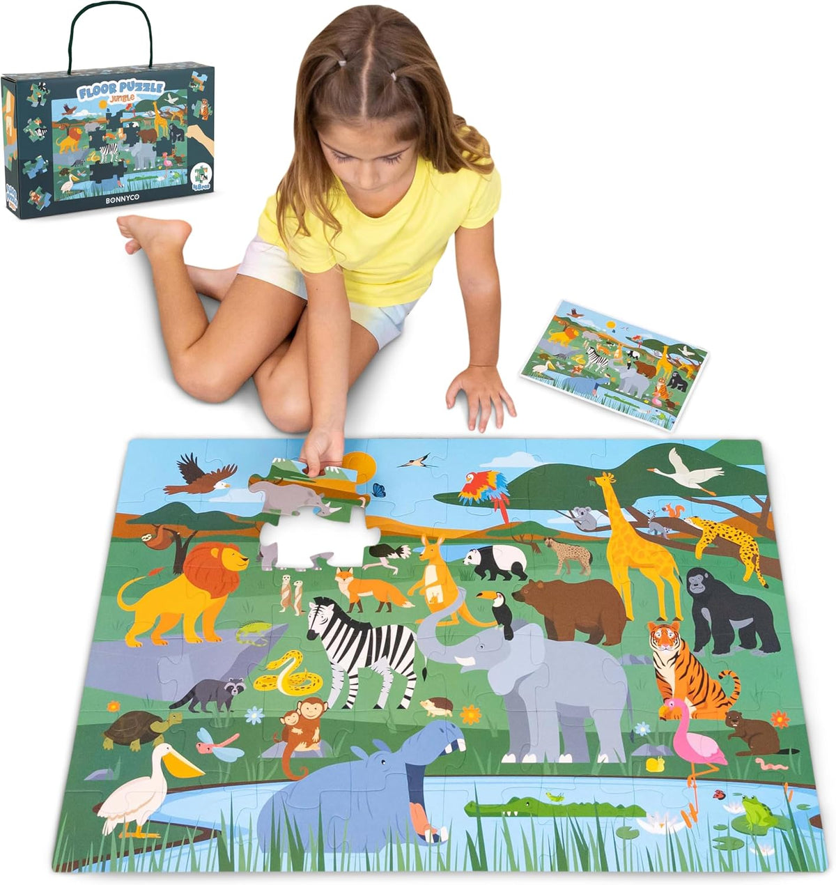 BONNYCO Giant Floor Puzzles for Kids of Jungle Animals with 48 Large - Jungle