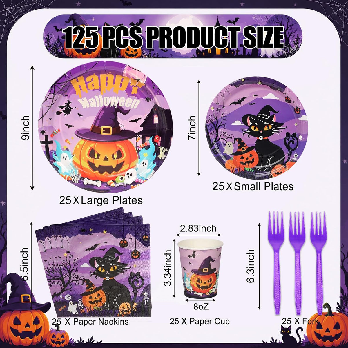 qonimi Halloween plates and napkins set, 75 piece disposable tableware - view 13