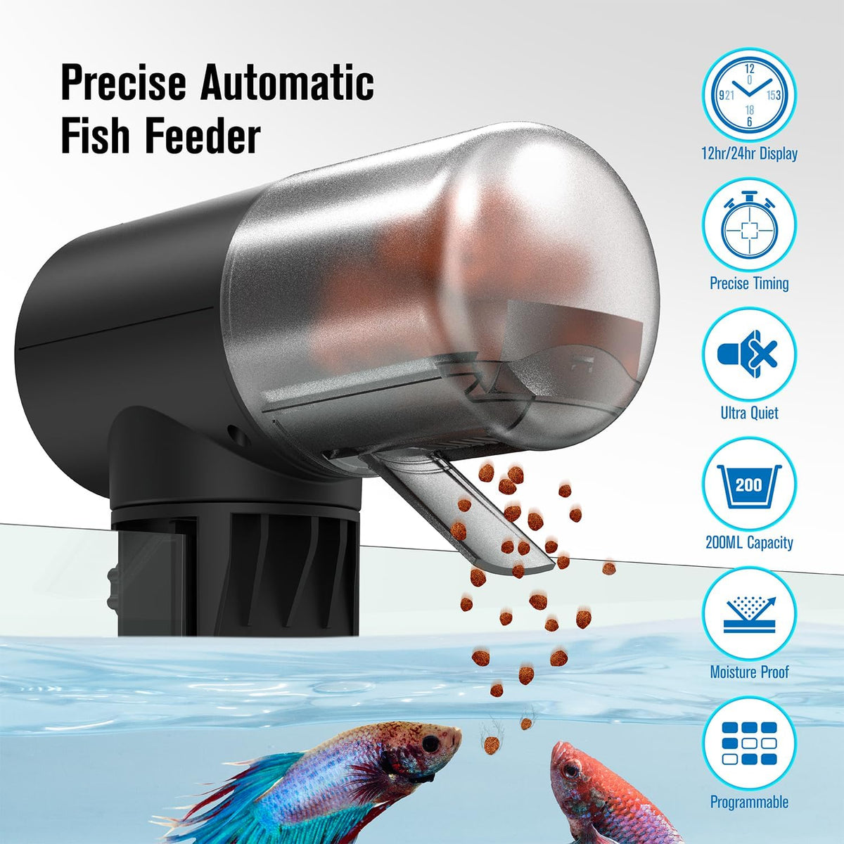 Automatic Fish Feeder Dispenser for Aquarium - Black Digital - image 2