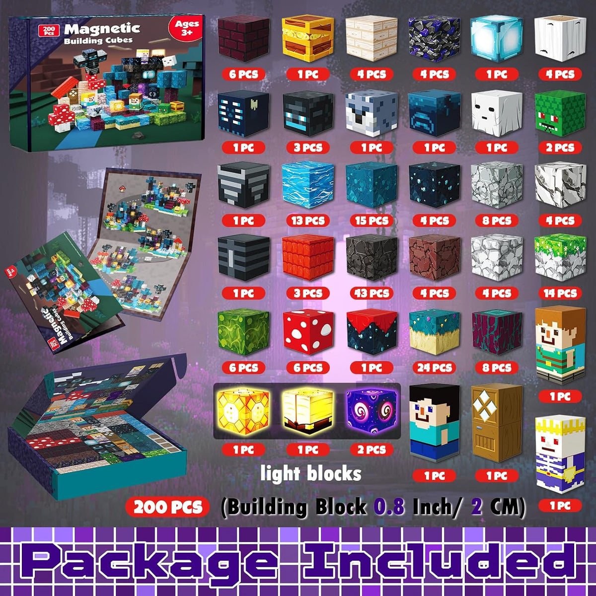 Magneverse Magnetic Blocks, Magnet Building Cubes for Boys Girls - Twilight Forest / 200 pcs - image 3