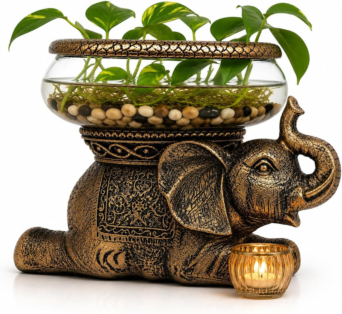 Elephant Decorative Bowl with Removable Glass Vessel