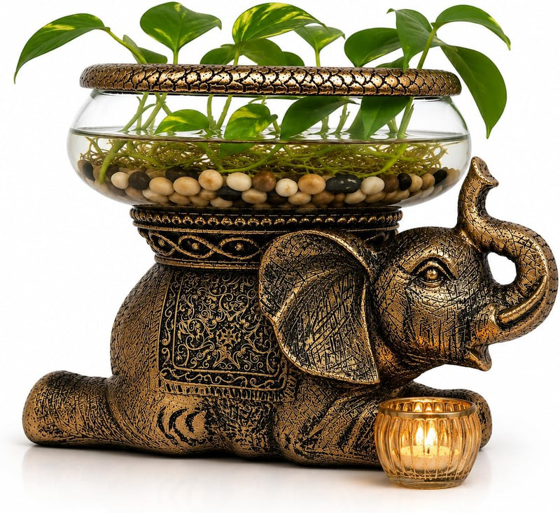 Elephant Decorative Bowl with Removable Glass Vessel