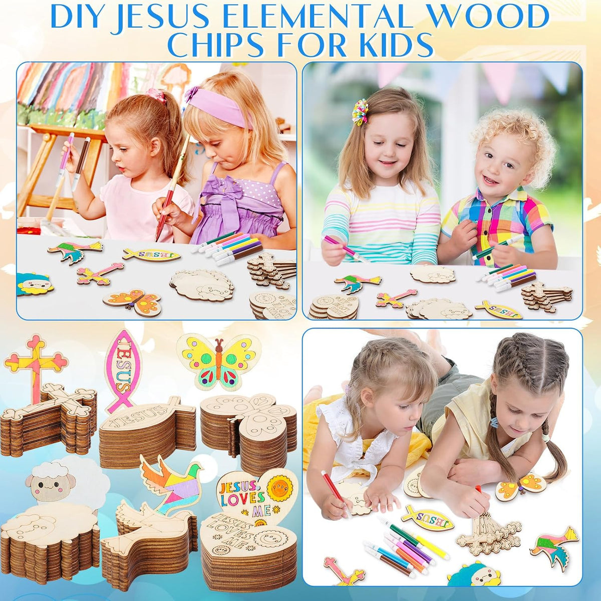 Blueweenly 48 wooden Sunday school craft magnets with watercolor pencils - view 7