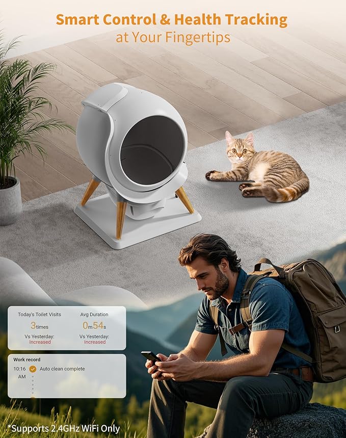 HoneyGuaridan Self Cleaning Cat Litter Box,IPX5 Waterproof Automatic Cat Litter Box,App Control, Odourless, Integrated Safety Protection, Water Rinsable and Easy to Clean, for Multiple Cats (3-33lb)