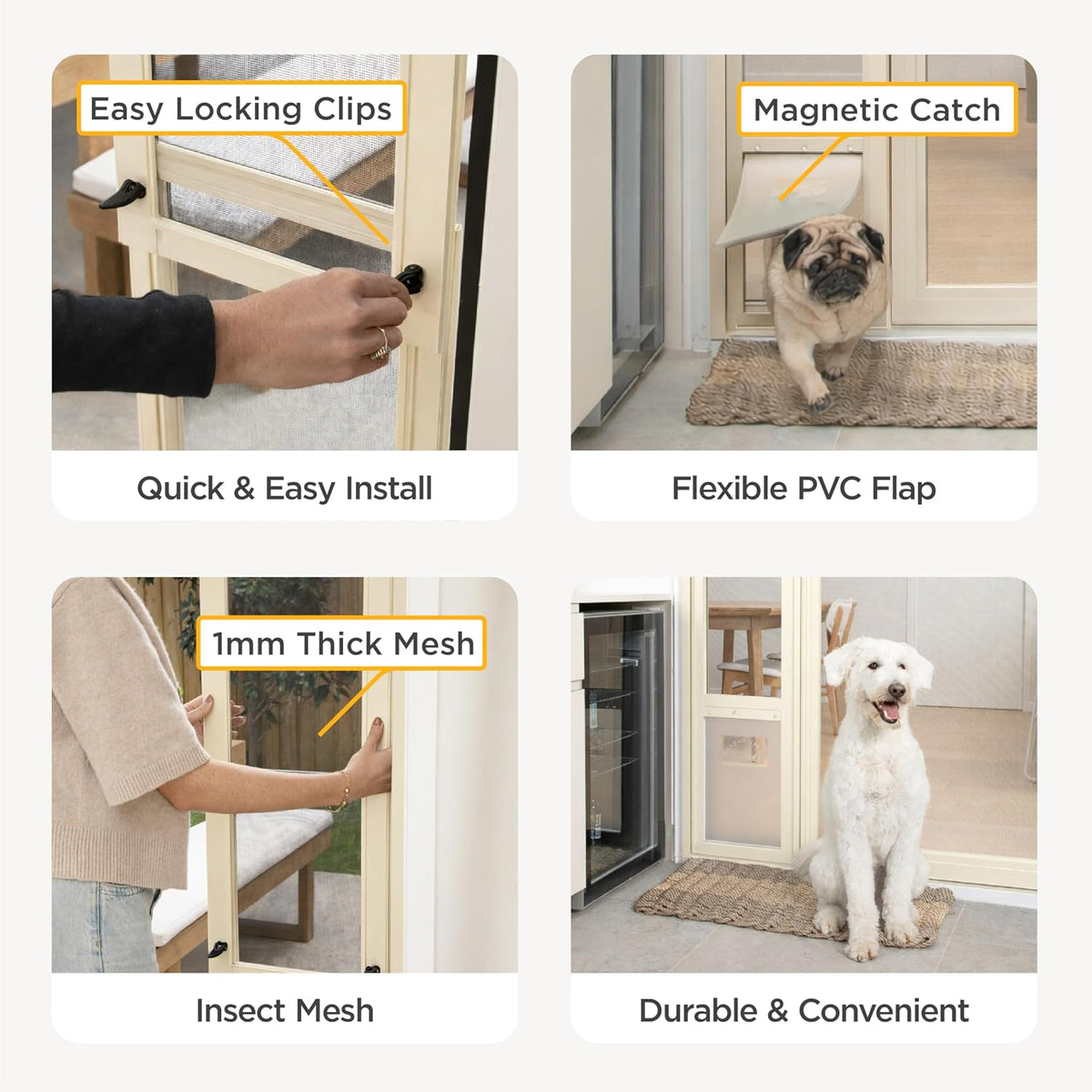 Hakuna Pets V2 Patio Pet Door Screen Insert Panel for Sliding Doors - Large / Cream - image 4