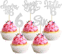 30pcs 16th Birthday Cupcake Toppers - 6th / Silver