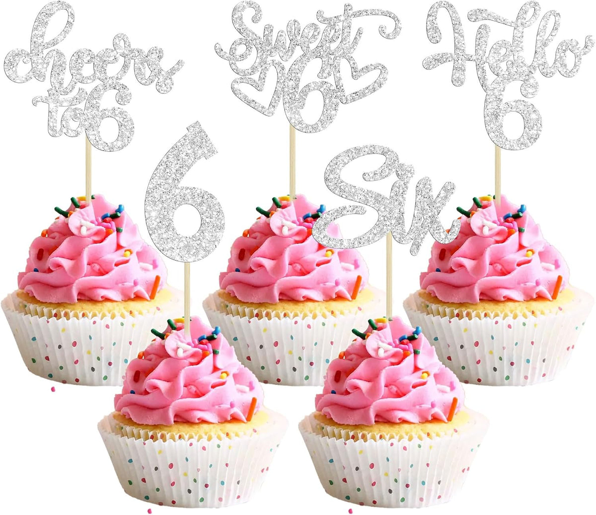 30pcs 16th Birthday Cupcake Toppers - 6th / Silver