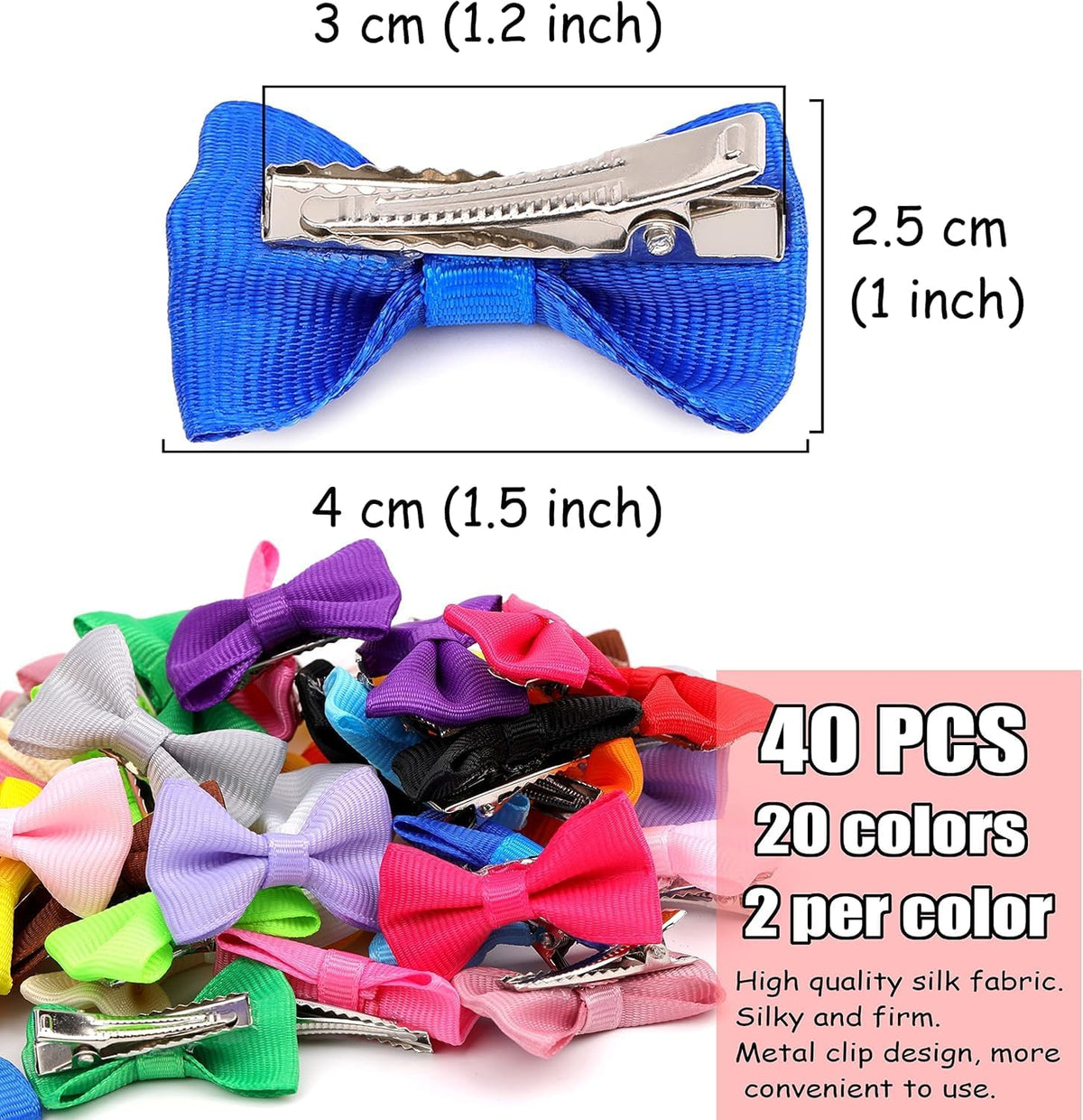 YAKA 60PCS Cute Puppy Dog Small Bowknot Hair Bows with Metal Clips - 40Pcs Dog Bows with Clips - image 2