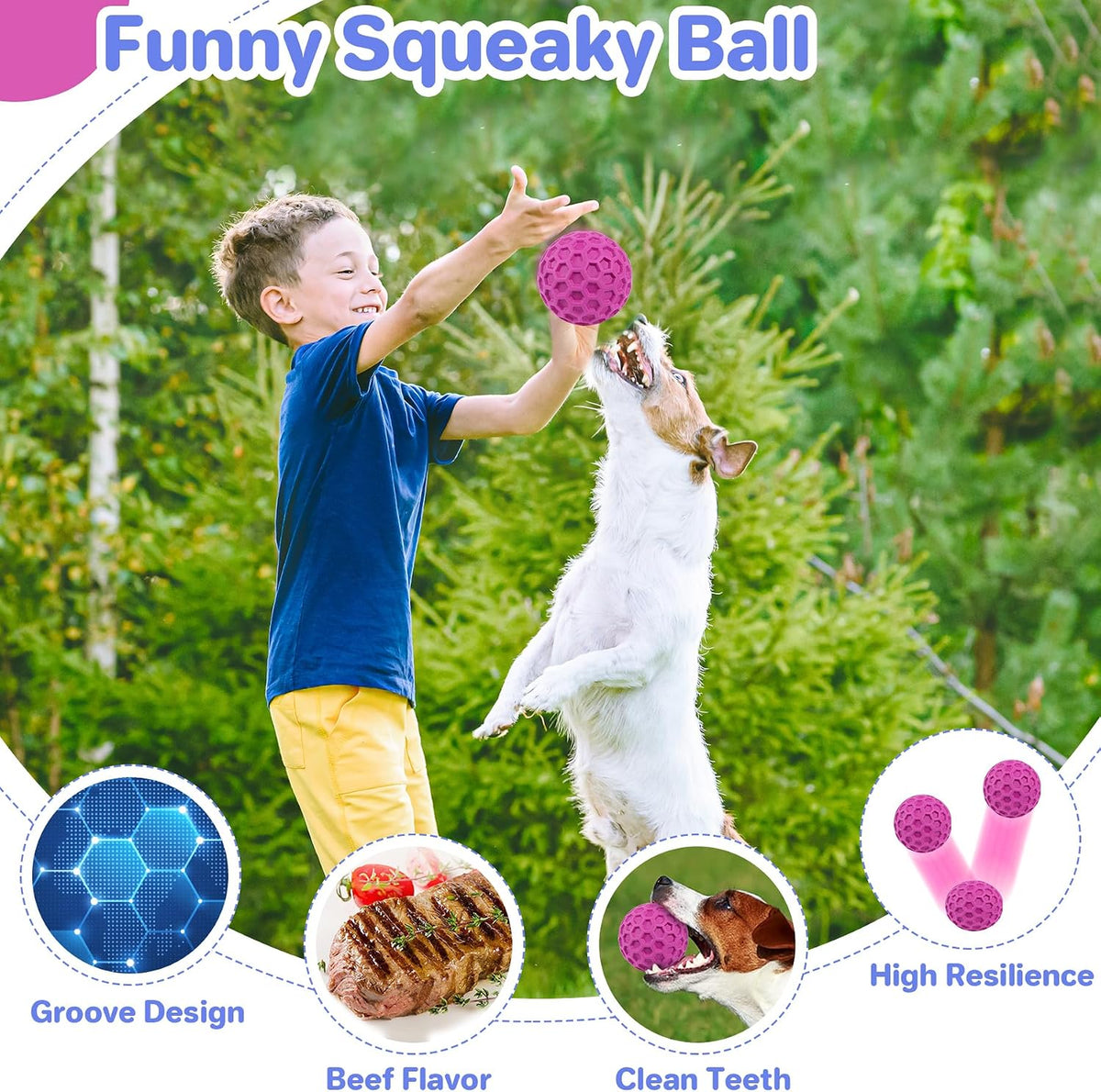 DISSKNIC Indestructible Squeaky Dog Ball, Relieves Anxiety - Small / Rose Red - image 4