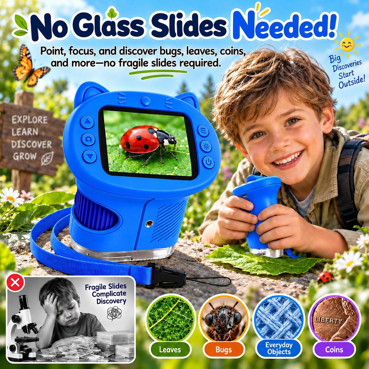 Kids Microscope, 4K 1000X Zoom, 2.4" Screen - Blue - image 2