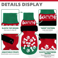 Dog Socks Shoes for Hot Pavement to Prevent Licking Paws - Red&green With Woof / X-Large (4 Pack) - image 2