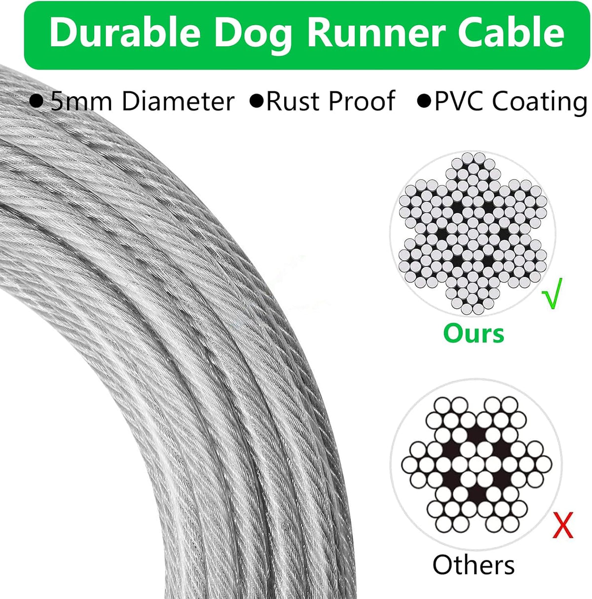 XiaZ Dog Tie Out Cable, Pet Lead for Yard, Camping, Outdoor - 120ft for 1 dog / Silver - image 2