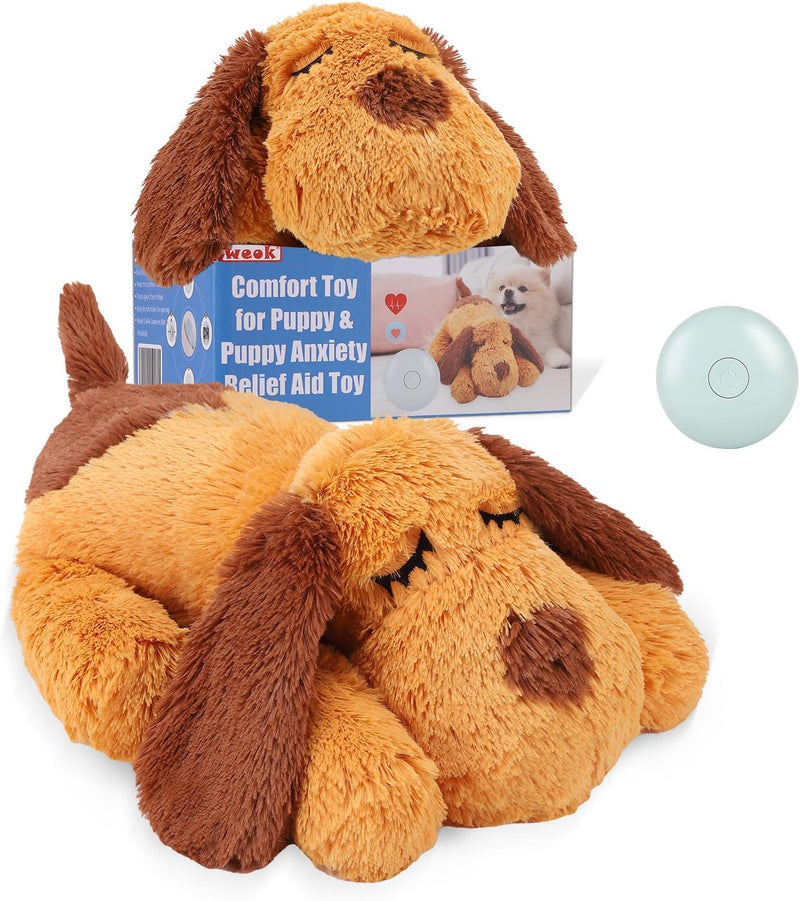 WEOK Heartbeat Puppy Toy, Comfort Cuddler Pillow - brown2
