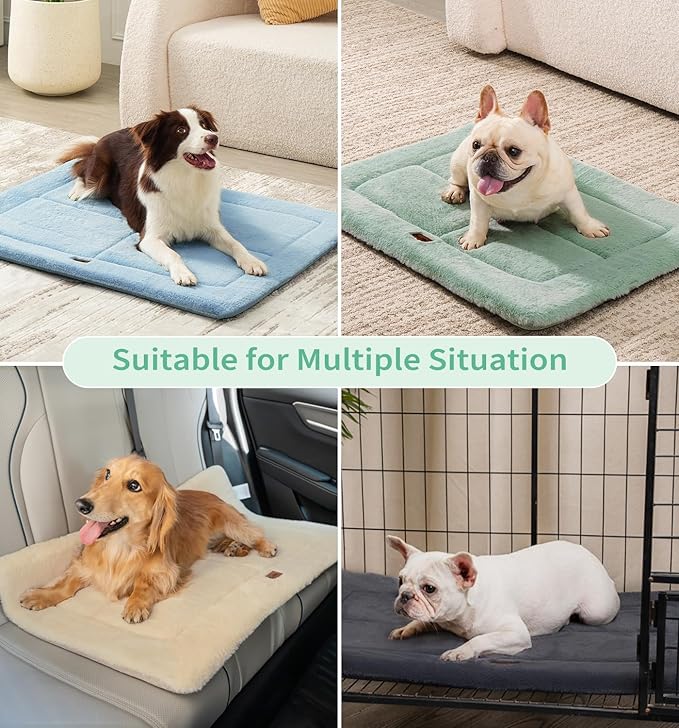 Made4Pets Dog Crate Pad Bed for Large Dogs, Washable & Reversible, Anti-Slip Kennel Mat for Cozy Sleeping, Soft Fluffy Dog Bed for Indoor & Outdoor Use, 44"x32", Green