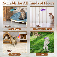 Interactive Cat Toy for Indoor, Includes Metal Base, Suction Cup Cat Base, Cat Wand,Bird Simulation Toys and Feather Toy, Set of 7 PCS