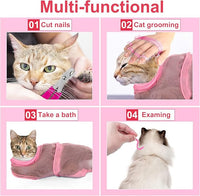 Patelai 5 Pcs Cat Bathing Bag Set Cat Grooming Bag Adjustable Pet Shower Net Muzzles Nail Clipper Tick Remover Tool Massage Brush(Pink)