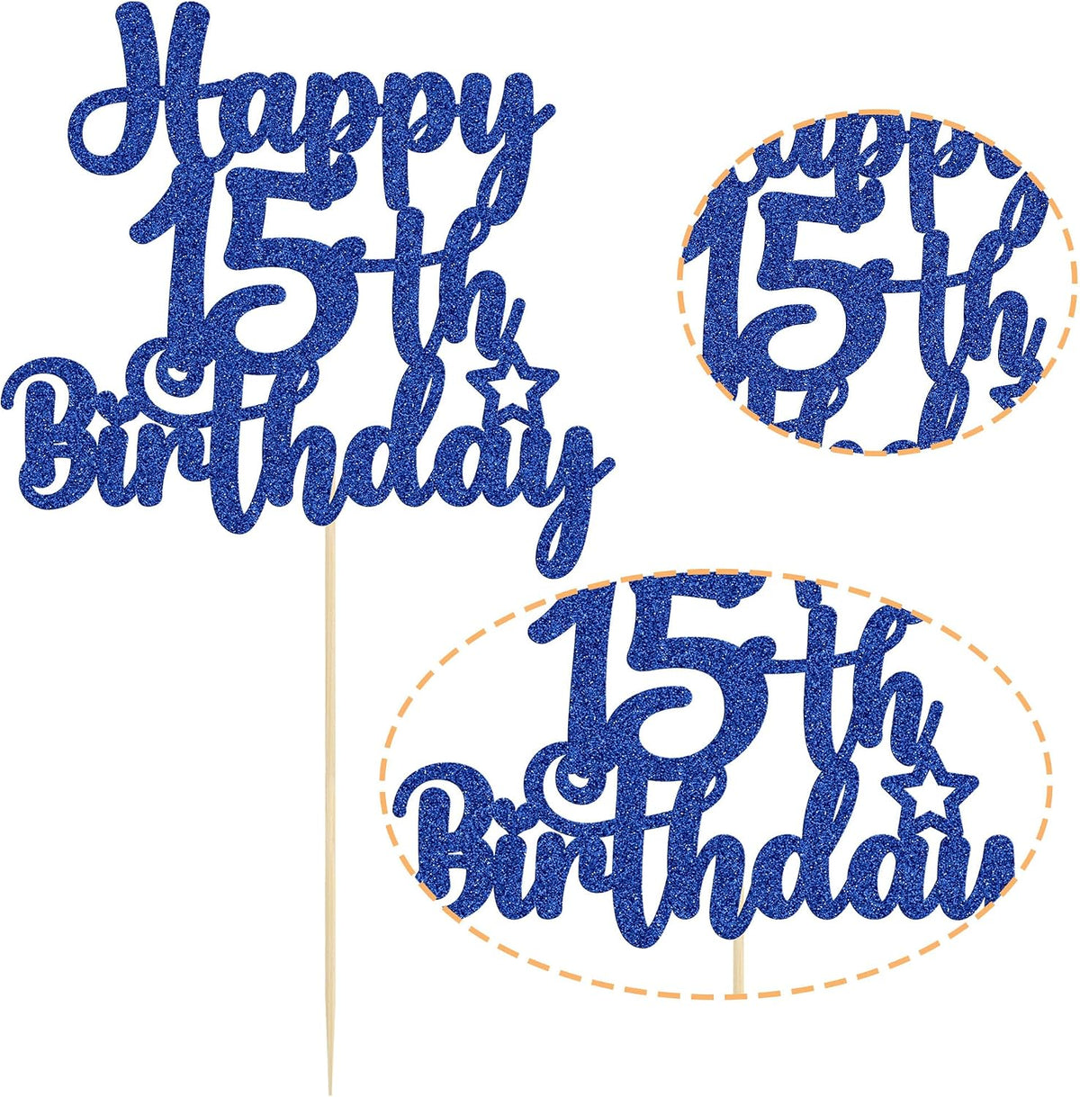 Gyufise 1Pc Happy 80th Birthday Cake Topper Glitter Cheers to 80 - 15th / Blue - image 3