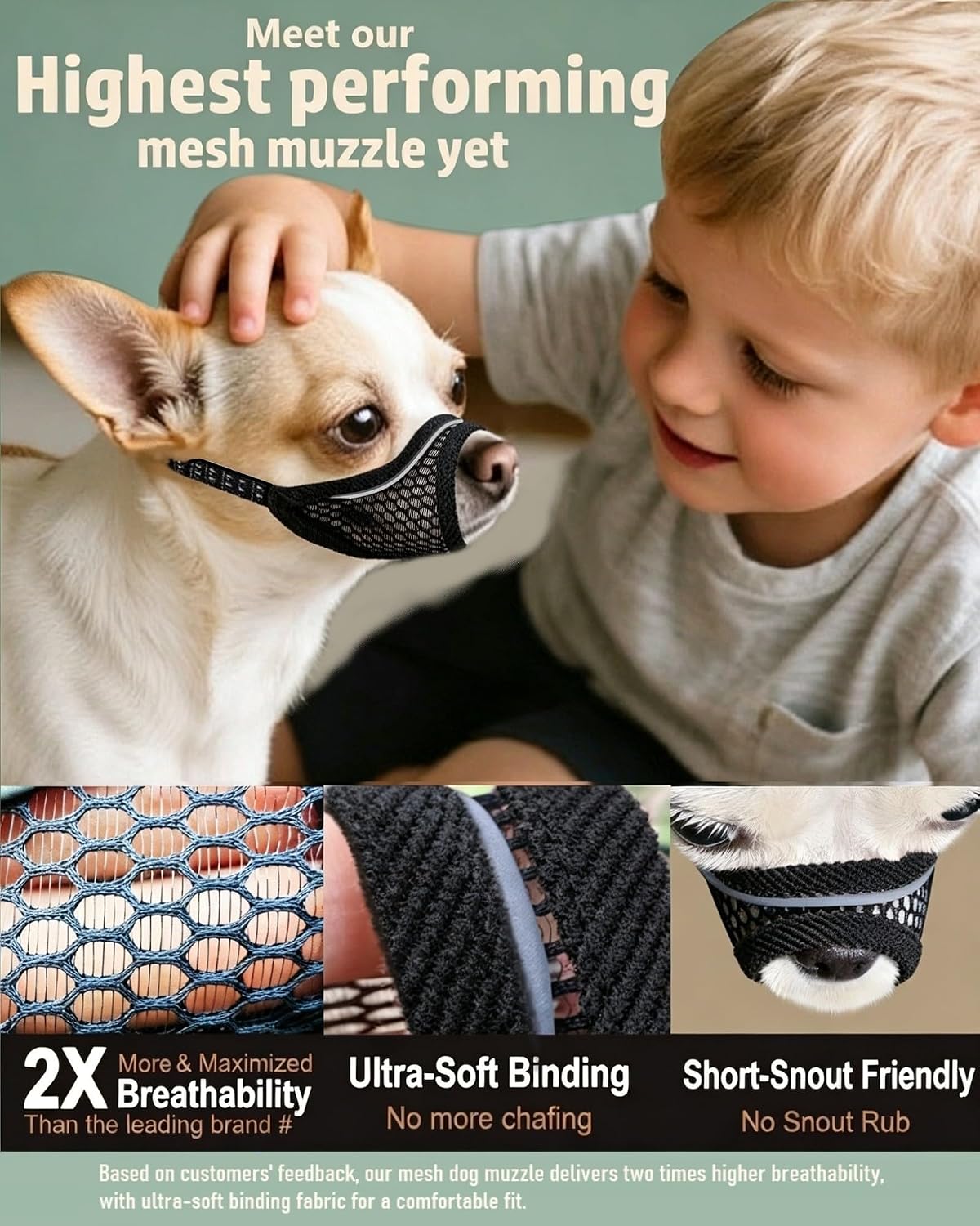 Dog Muzzle, Soft Mesh Muzzles for Small Dogs - Black / L-Snout (6.9"- 7.7") - image 2